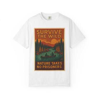Survive the Wild Nature Graphic Tee  Outdoor Lovers Canoeing Shirt, Unisex Garment-Dyed T-Shirt for Adventure & Wilderness Fans