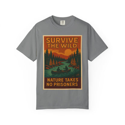 Survive the Wild Nature Graphic Tee  Outdoor Lovers Canoeing Shirt, Unisex Garment-Dyed T-Shirt for Adventure & Wilderness Fans