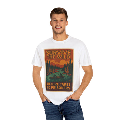 Survive the Wild Nature Graphic Tee  Outdoor Lovers Canoeing Shirt, Unisex Garment-Dyed T-Shirt for Adventure & Wilderness Fans
