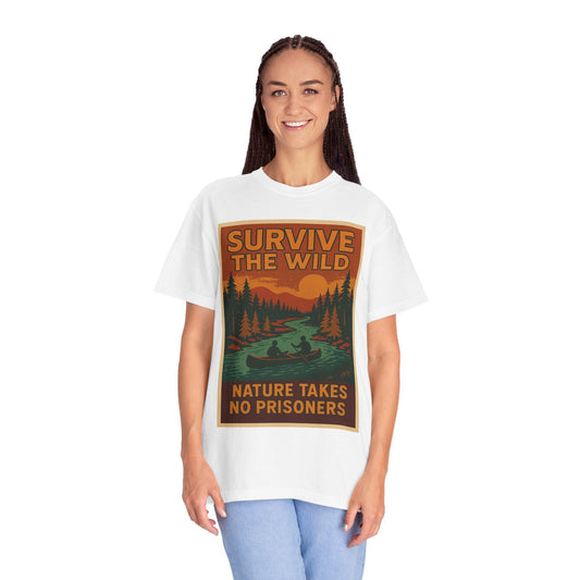 Survive the Wild Nature Graphic Tee  Outdoor Lovers Canoeing Shirt, Unisex Garment-Dyed T-Shirt for Adventure & Wilderness Fans
