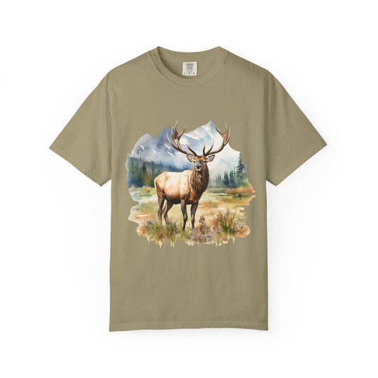 Elk T-Shirt Unisex Garment-Dyed Hunter Shirt Outdoorsman Rugged Individual Pasture Wildlife Tee