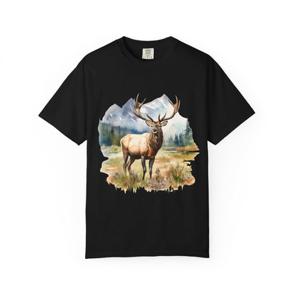 Elk T-Shirt Unisex Garment-Dyed Hunter Shirt Outdoorsman Rugged Individual Pasture Wildlife Tee
