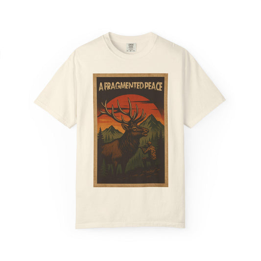 Fragmented peace Elk Portrait  Nature lovers hunters gift for dad grandpa and son or any outdoors man Unisex Garment-Dyed T-shirt