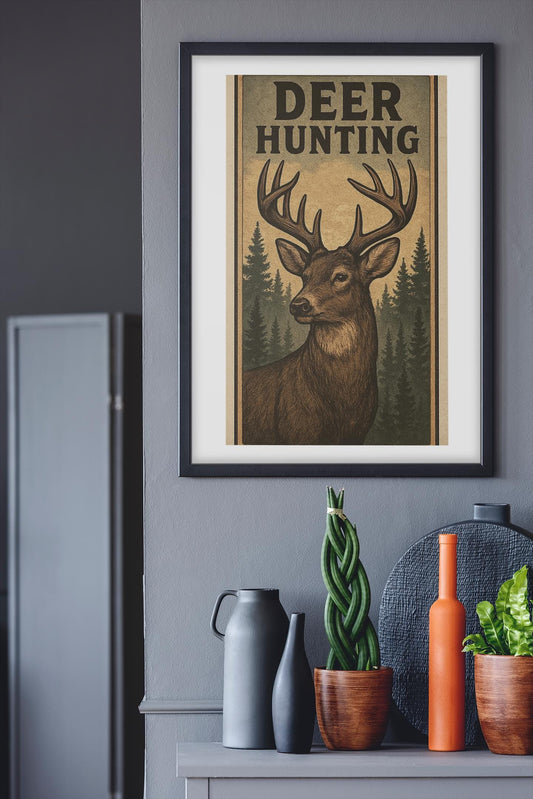 Deer Hunters Framed Vertical Poster - Nature Lover Gift for Dad, Grandpa, Son & Outdoorsman Wall Art