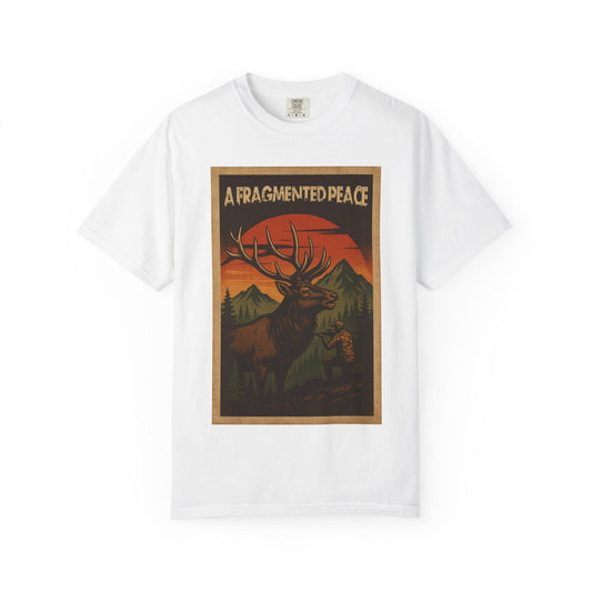 Fragmented peace Elk Portrait  Nature lovers hunters gift for dad grandpa and son or any outdoors man Unisex Garment-Dyed T-shirt
