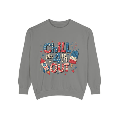 4th of July Unisex Garment-Dyed Sweatshirt  Patriotic Independence Day Shirt for Men, Fireworks & Hotdogs Celebration Cozy Top