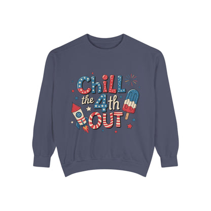 4th of July Unisex Garment-Dyed Sweatshirt  Patriotic Independence Day Shirt for Men, Fireworks & Hotdogs Celebration Cozy Top