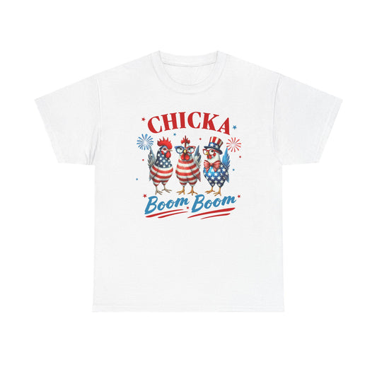 4th of July Graphic Tee Unisex Heavy Cotton Chica Boom Boom Shirt Patriotic American Holiday Top