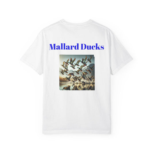 Mallard Ducks T-Shirt Unisex Nature Scene Tee with Ducks Landing on Lake Vintage Garment-Dyed Shirt