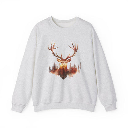 Elk Head Sweatshirt with Large Antlers Forest Background, Gift for Hunters  Nature Lovers, Unisex Heavy Blend Crewneck