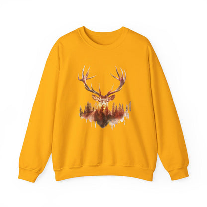 Elk Head Sweatshirt with Large Antlers Forest Background, Gift for Hunters  Nature Lovers, Unisex Heavy Blend Crewneck