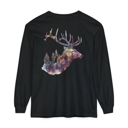 Elk Graphic T-Shirt Unisex Garment-Dyed Long Sleeve Hunters Paradise Nature Lovers Majestic Antlers Tee
