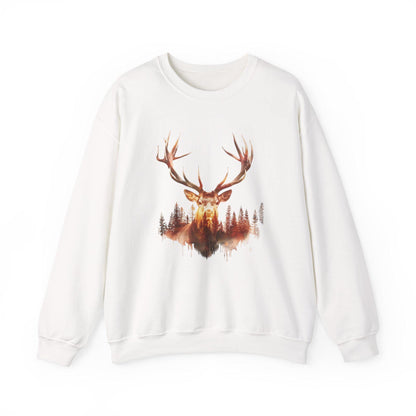 Elk Head Sweatshirt with Large Antlers Forest Background, Gift for Hunters  Nature Lovers, Unisex Heavy Blend Crewneck