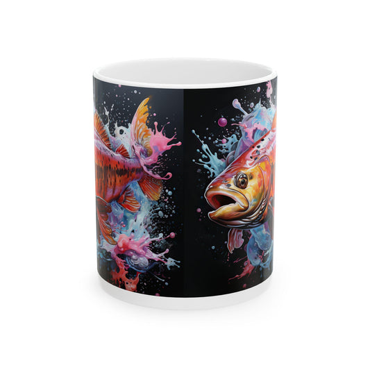 Vibrant Fish Art Ceramic Mug - Colorful  Design, Coffee Cup, Gift for Angler Lovers, Unique Kitchen Decor, Birthday Gift