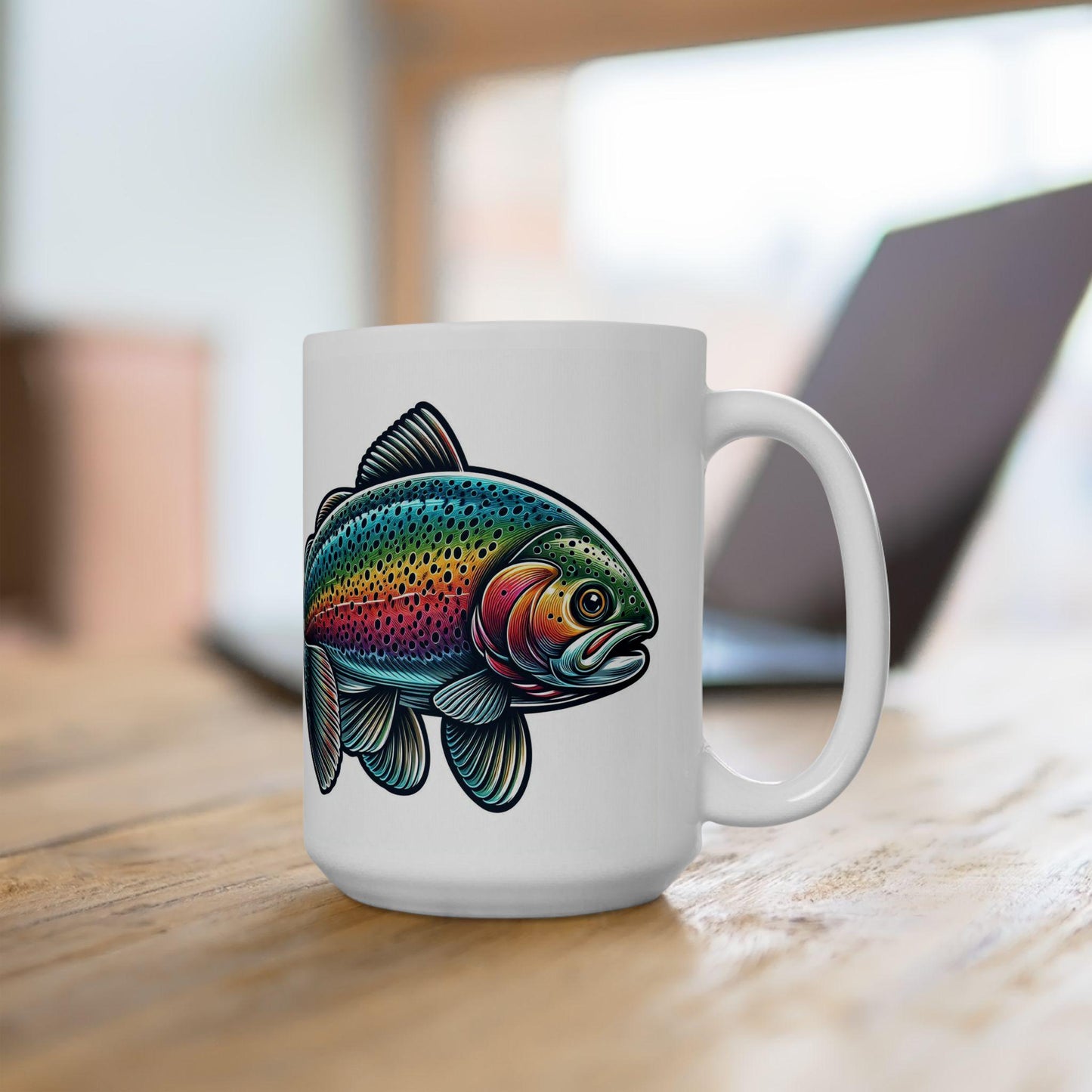 Rainbow Trout Ceramic Mug 11oz  15oz | Fishing Lover Gift, Coffee Cup for Nature Enthusiasts  Outdoorsmen, Birthday & Holiday Present