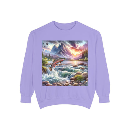 Nature-Inspired Garment-Dyed Sweatshirt, Cozy Outdoor Hoodie, Fishing Gift, Adventure Gear, Landscape Apparel, Unisex Sweatshirt