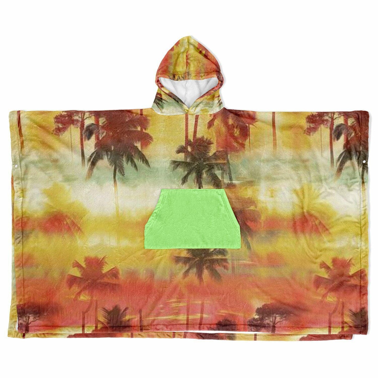 Flannel Blanket Poncho with Tropical Graphic AOP, Cozy Lightweight Throw for Chilly Evenings & Outdoor Use