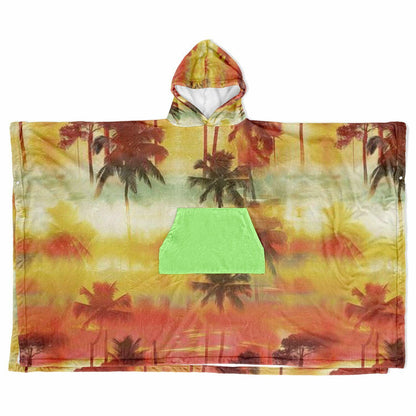 Flannel Blanket Poncho with Tropical Graphic AOP, Cozy Lightweight Throw for Chilly Evenings & Outdoor Use