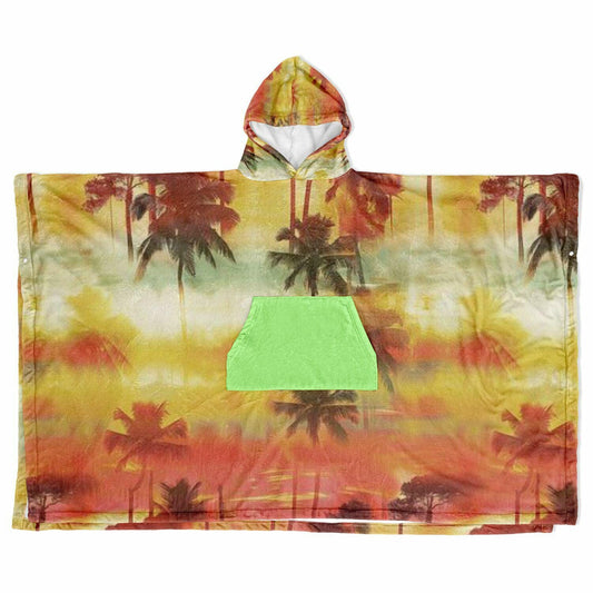 Flannel Blanket Poncho with Tropical Graphic AOP, Cozy Lightweight Throw for Chilly Evenings & Outdoor Use