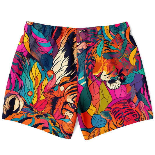 Tiger Print Swim Trunks Men Bright Colored All-Over Print Beach Shorts Quick Dry Summer Swimwear