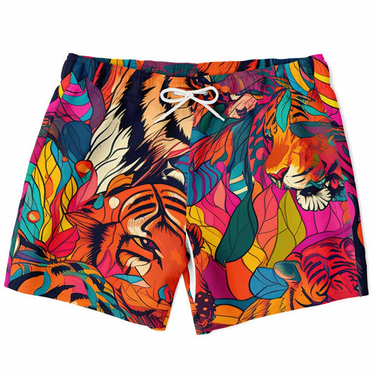 Tiger Print Swim Trunks Men Bright Colored All-Over Print Beach Shorts Quick Dry Summer Swimwear