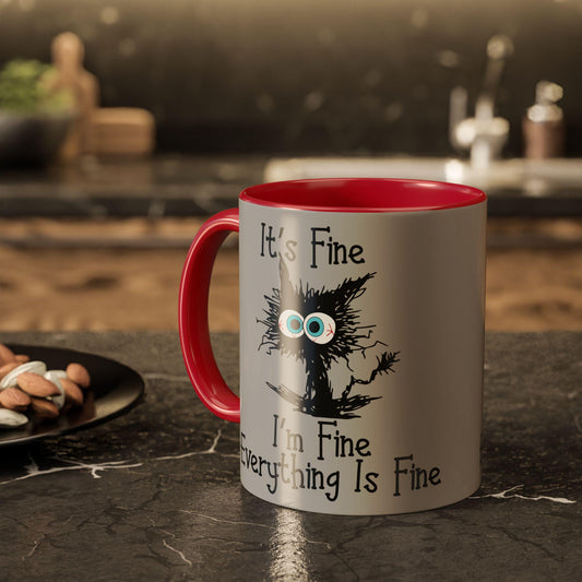 Colorful Funny Mugs - "I'm Fine Everything Is Fine" Scared Cat Graphic Coffee Cup 11oz & 15oz Gift