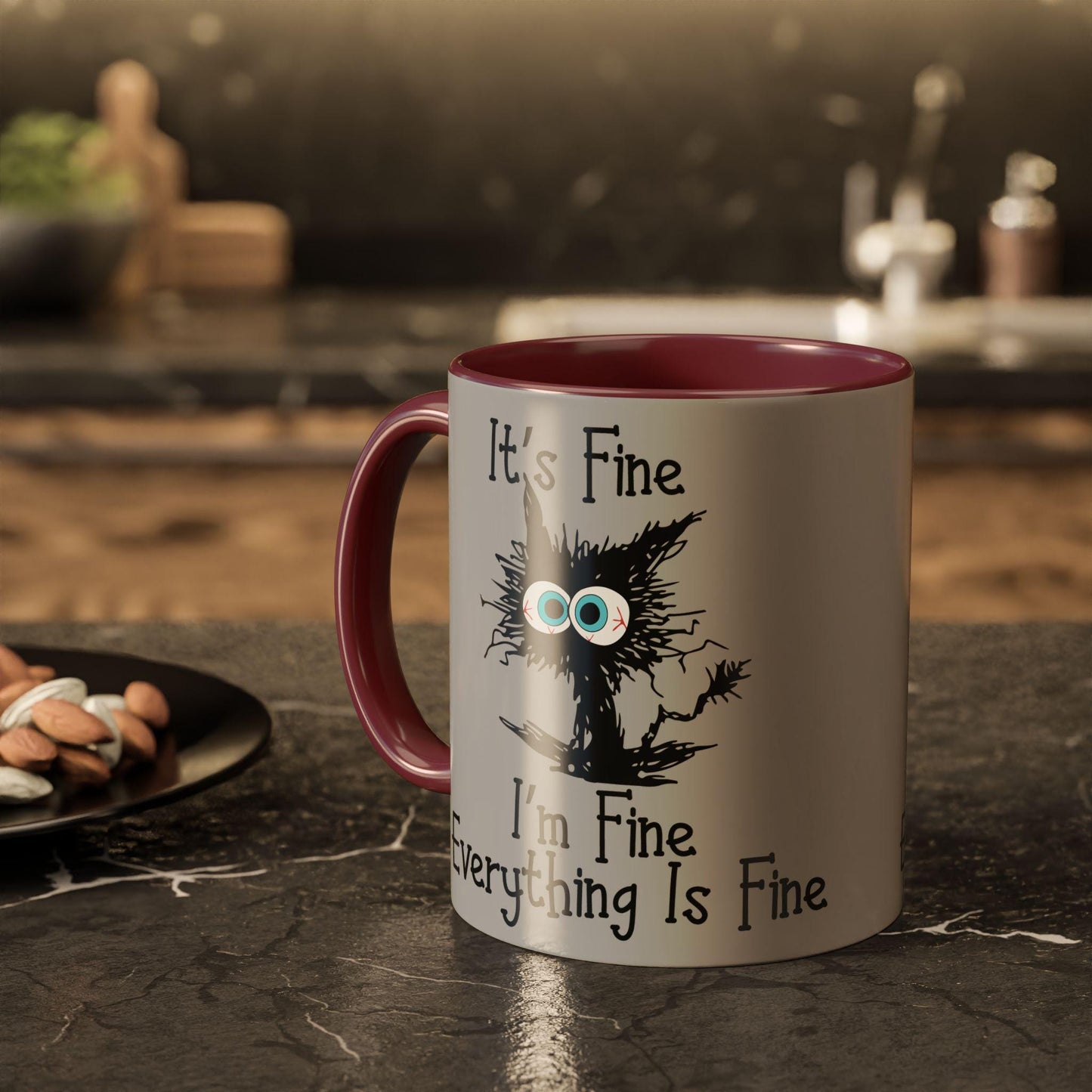 Colorful Funny Mugs - "I'm Fine Everything Is Fine" Scared Cat Graphic Coffee Cup 11oz & 15oz Gift