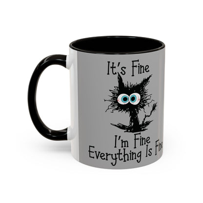 Colorful Funny Mugs - "I'm Fine Everything Is Fine" Scared Cat Graphic Coffee Cup 11oz & 15oz Gift