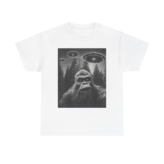 Bigfoot and UFO Graphic Tee Unisex Heavy Cotton Conspiracy Shirt for True Believers Paranormal T-Shirt