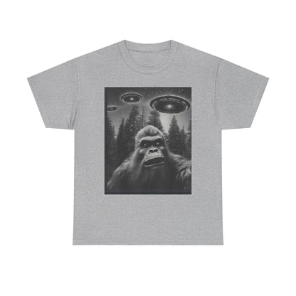 Bigfoot and UFO Graphic Tee Unisex Heavy Cotton Conspiracy Shirt for True Believers Paranormal T-Shirt