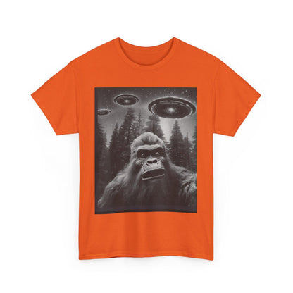 Bigfoot and UFO Graphic Tee Unisex Heavy Cotton Conspiracy Shirt for True Believers Paranormal T-Shirt