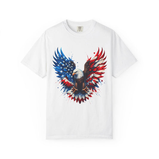 Patriotic Bald Eagle T-Shirt Unisex Soft Garment-Dyed Tee for 4th of July Independence Day Casual Wear