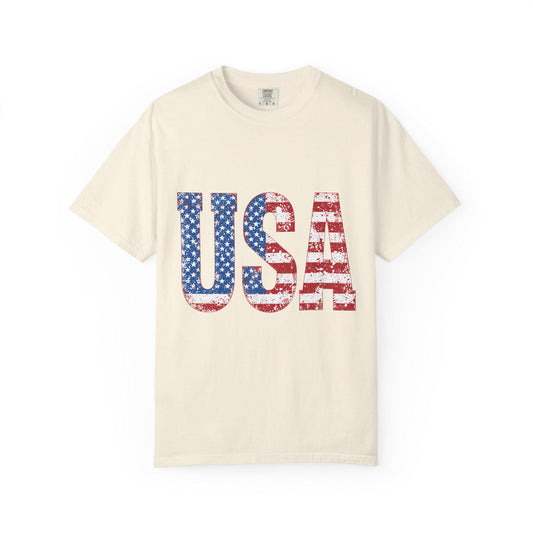 USA Patriotic Tee Unisex Garment-Dyed T-Shirt for Family 4th of July, Memorial Day, Independence Day Group Shirt