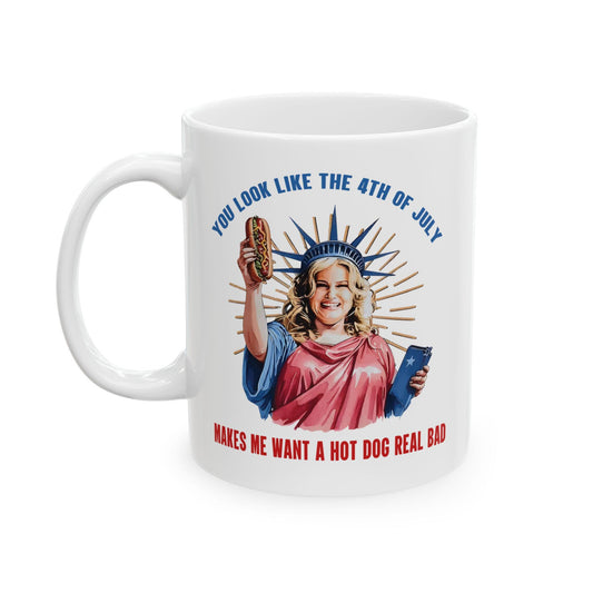 4th of July Ceramic Mug 11oz & 15oz Patriotic Independence Day Coffee Cup Makes Me Want a Hotdog