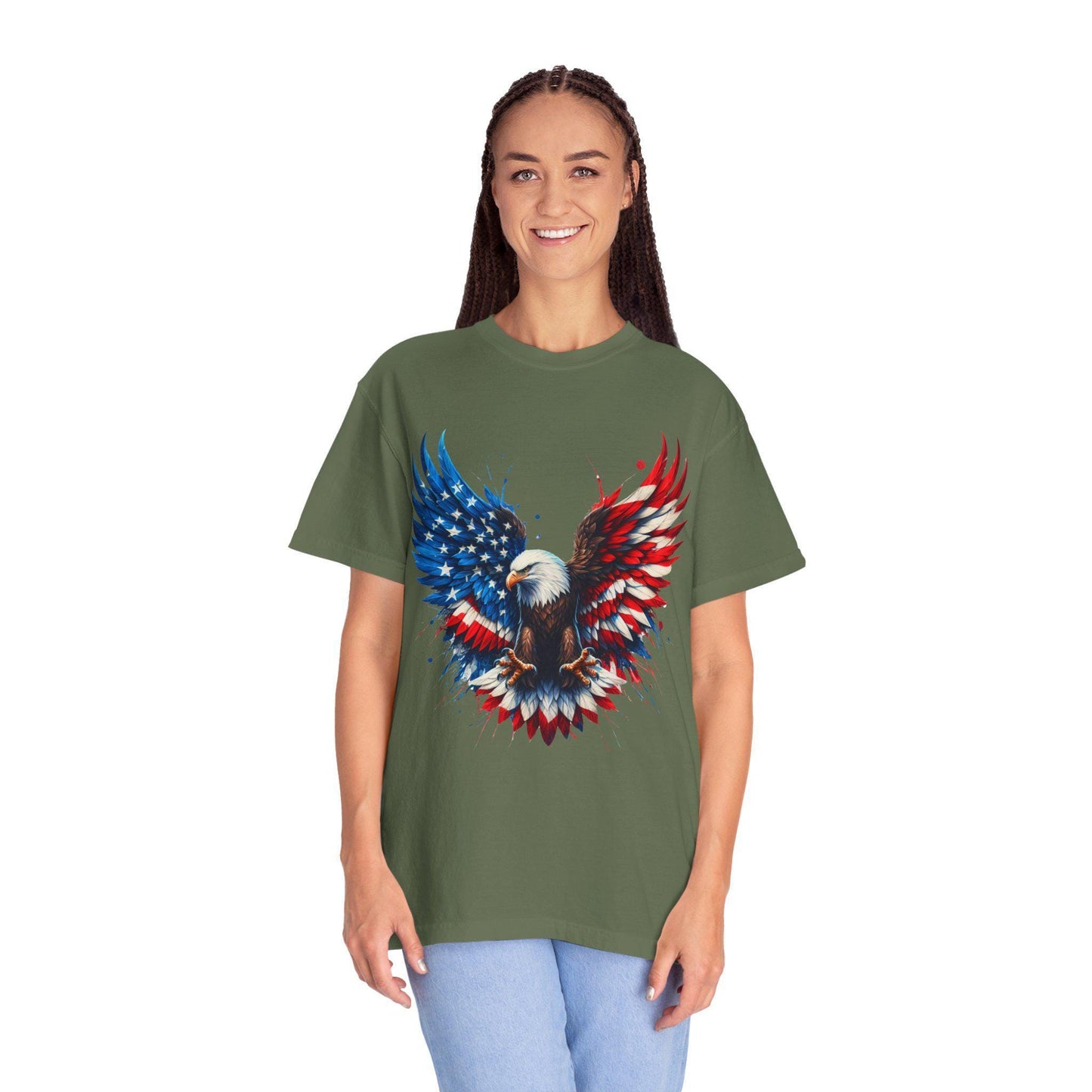 Patriotic Bald Eagle T-Shirt Unisex Soft Garment-Dyed Tee for 4th of July Independence Day Casual Wear
