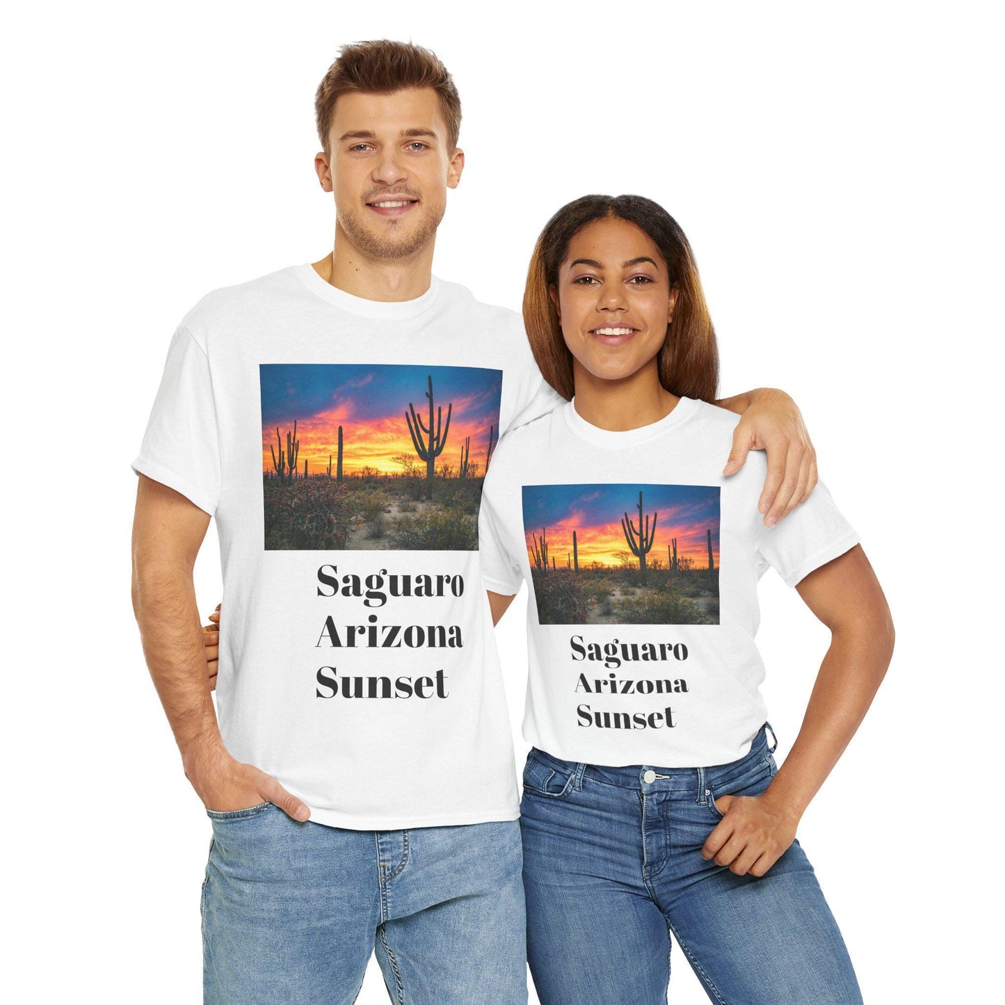 Saguaro Arizona Desert T-Shirt Unisex Heavy Cotton Tee Cactus Graphic Top Casual Wear