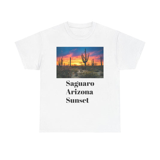 Saguaro Arizona Desert Tee Unisex Heavy Cotton Shirt Sunset Desert Landscape Graphic Top