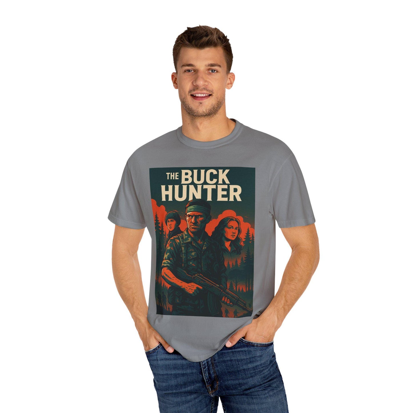 The Buck Hunter Graphic Unisex Garment-Dyed T-Shirt  Outdoorsmen Survivalist Hunting Shirt, Deer Hunter Gift, Nature Adventure Tee