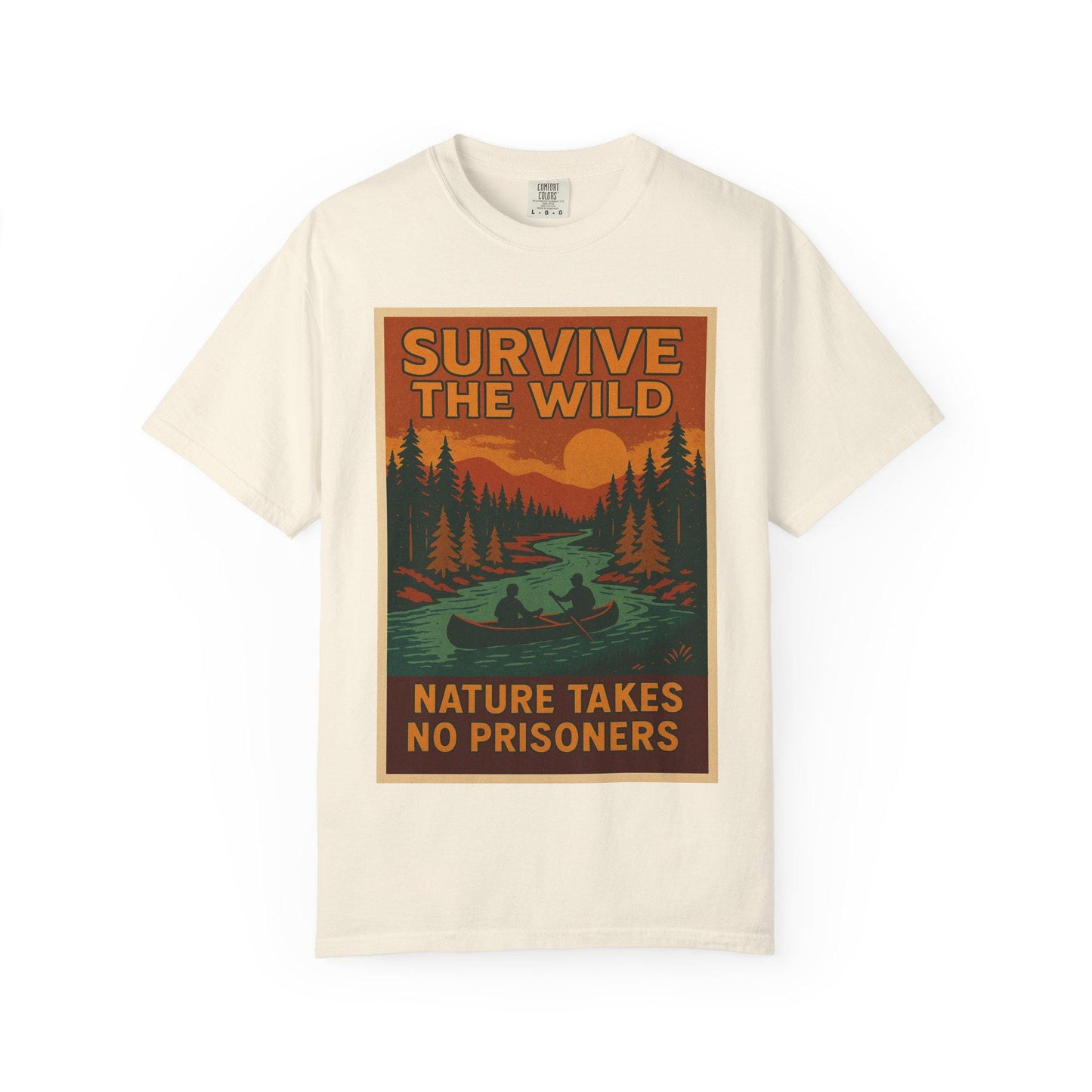 Survive the Wild Nature Graphic Tee  Outdoor Lovers Canoeing Shirt, Unisex Garment-Dyed T-Shirt for Adventure & Wilderness Fans