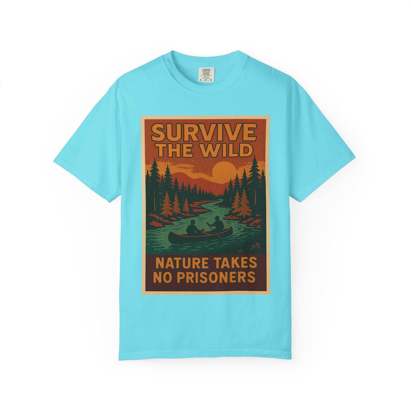 Survive the Wild Nature Graphic Tee  Outdoor Lovers Canoeing Shirt, Unisex Garment-Dyed T-Shirt for Adventure & Wilderness Fans