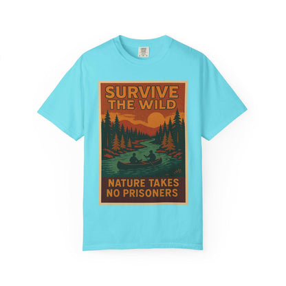 Survive the Wild Nature Graphic Tee  Outdoor Lovers Canoeing Shirt, Unisex Garment-Dyed T-Shirt for Adventure & Wilderness Fans