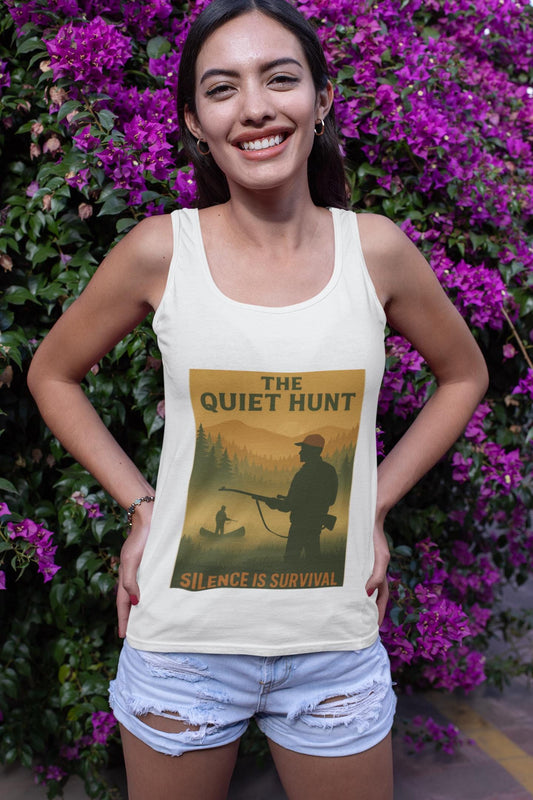 Quiet Hunt Mens Graphic Tee Unisex War Time Tank Top, Garment-Dyed, Casual Military Style Shirt