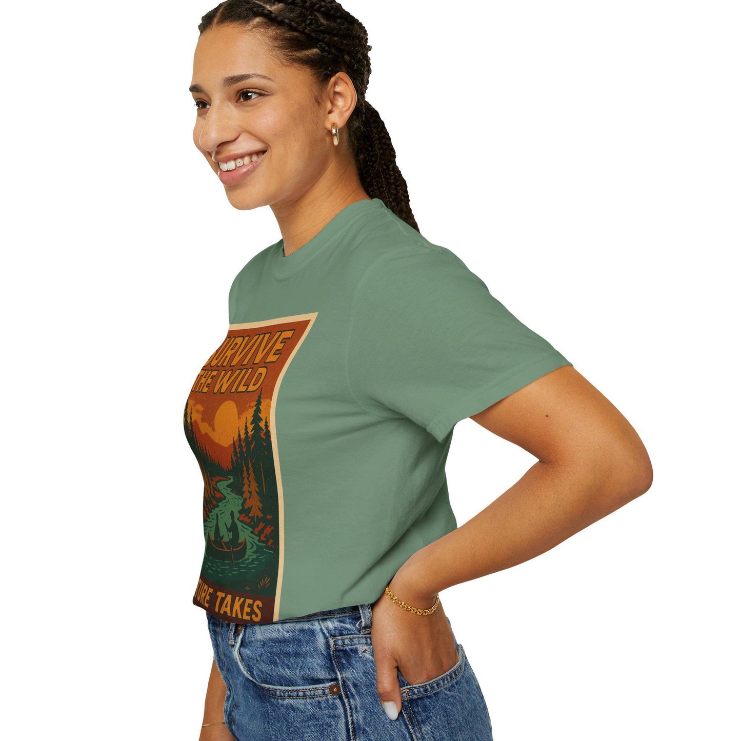 Survive the Wild Nature Graphic Tee  Outdoor Lovers Canoeing Shirt, Unisex Garment-Dyed T-Shirt for Adventure & Wilderness Fans