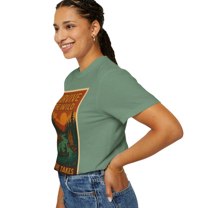 Survive the Wild Nature Graphic Tee  Outdoor Lovers Canoeing Shirt, Unisex Garment-Dyed T-Shirt for Adventure & Wilderness Fans