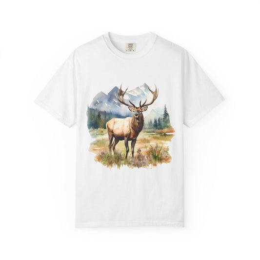 Elk T-Shirt Unisex Garment-Dyed Hunter Shirt Outdoorsman Rugged Individual Pasture Wildlife Tee