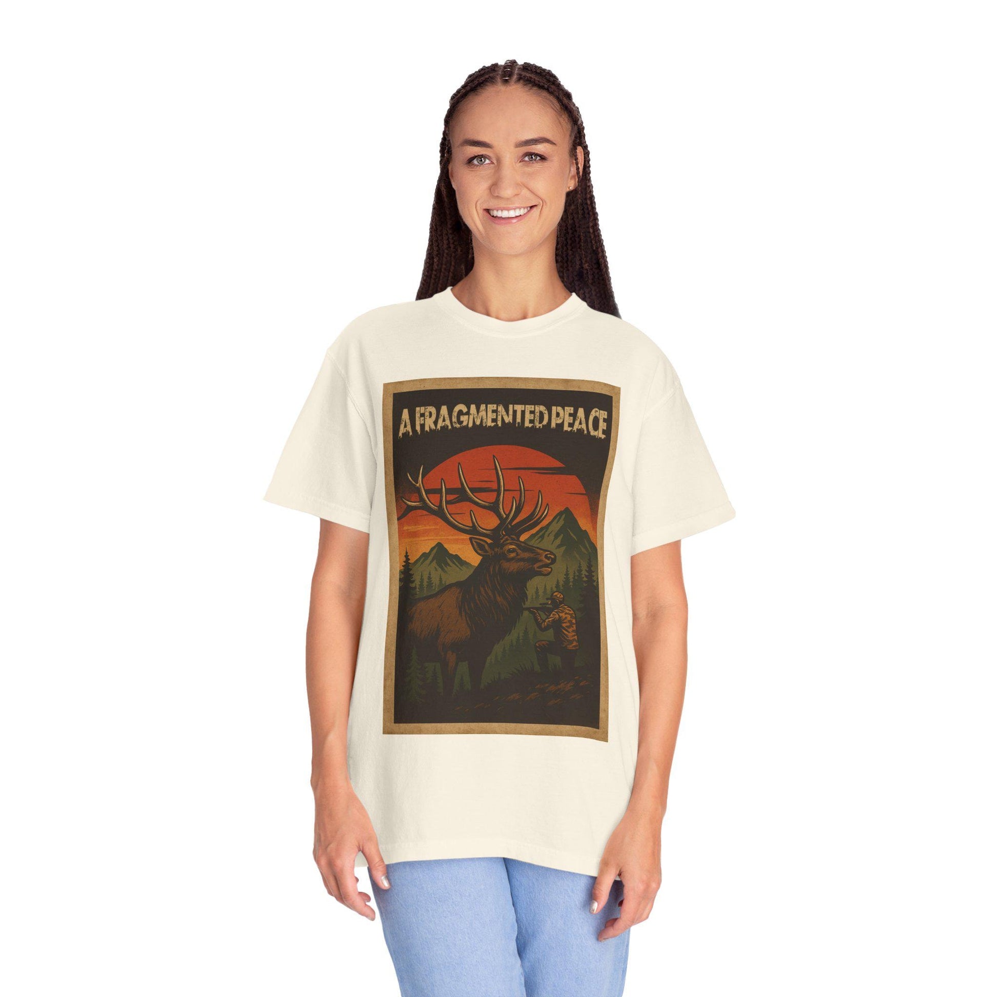 Fragmented peace Elk Portrait  Nature lovers hunters gift for dad grandpa and son or any outdoors man Unisex Garment-Dyed T-shirt - Toddcraft