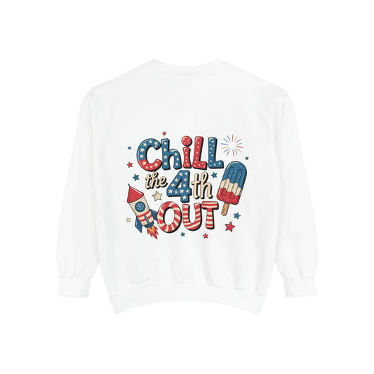 4th of July Unisex Garment-Dyed Sweatshirt  Patriotic Independence Day Shirt for Men, Fireworks & Hotdogs Celebration Cozy Top