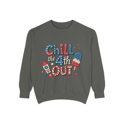 4th of July Unisex Garment-Dyed Sweatshirt  Patriotic Independence Day Shirt for Men, Fireworks & Hotdogs Celebration Cozy Top