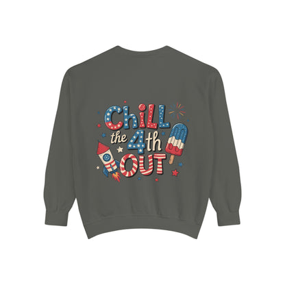 4th of July Unisex Garment-Dyed Sweatshirt  Patriotic Independence Day Shirt for Men, Fireworks & Hotdogs Celebration Cozy Top