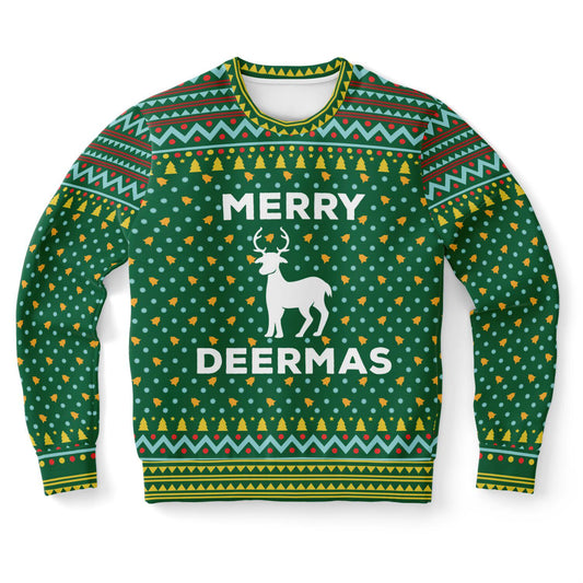 Merry Deermas Family Christmas Sweatshirt  Funny Festive Deer Graphic Holiday Shirt for Deer Lovers, Matching Group Xmas Outfit